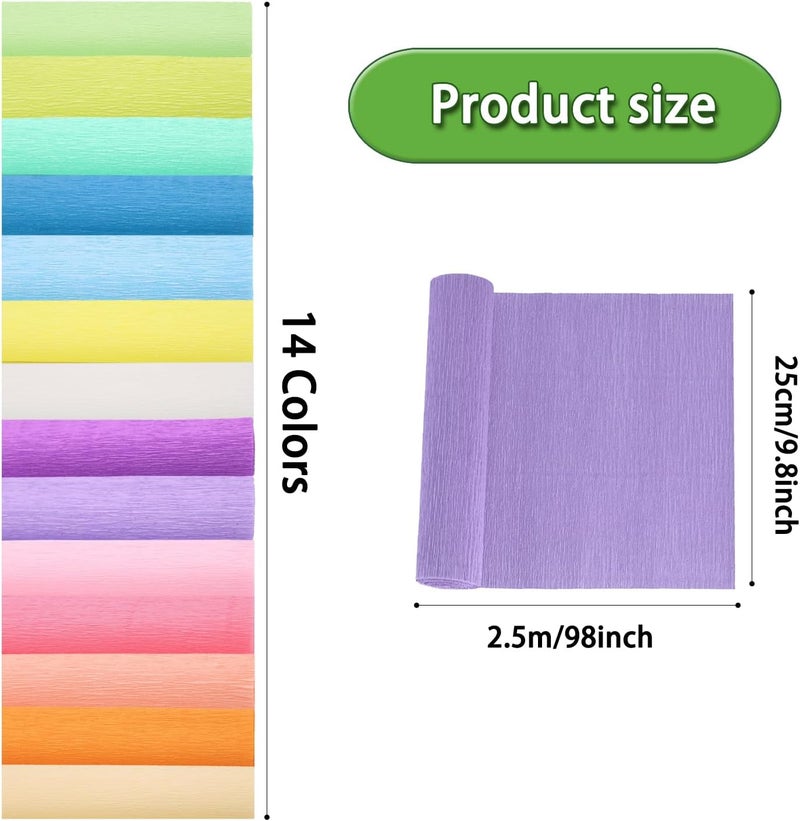 Miuezuth Crepe Paper Flower DIY - 14 Colors, 9.8 x 98 Inch Wide Crepe Paper for Gift Wrapping, Crafts, Birthday Parties, Weddings & Festivals (Multiple Colors 2) - Image 2